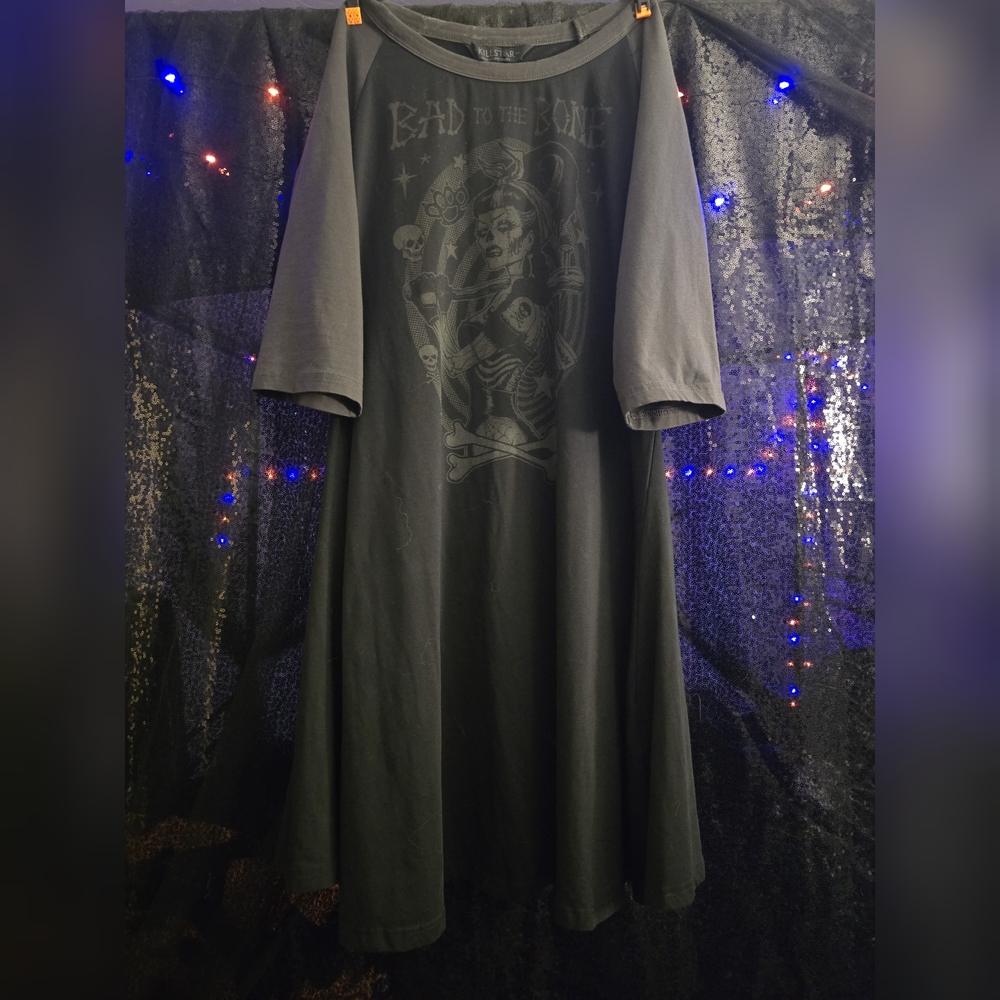 Killstar Charcoal & Black Graphic Mini Skater Dress